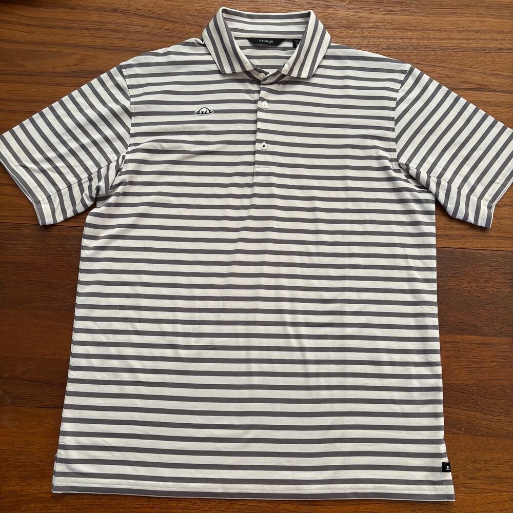 Radmor Men’s white gray stripe short sleeve Golf polo size Medium